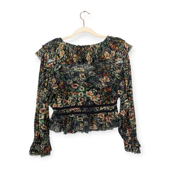 Free People Night Garden Combo Rudi Ruffle Long Sleeve Crop Top - Picture 3 of 9